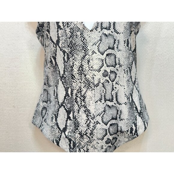 Lulus Womens Wildlife Black and White Snake Print Bodysuit Size L Sexy Chic - Picture 7 of 13